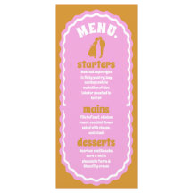 Moderno menú de arco ondulado rosa y amarillo retr