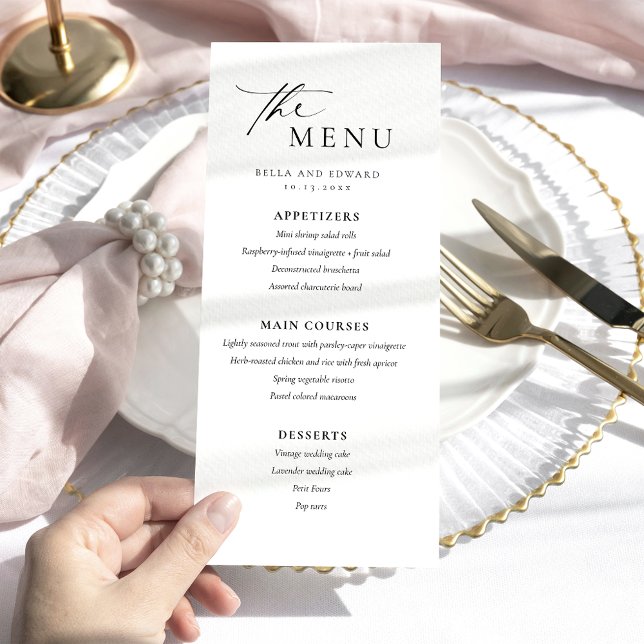 Moderno menú de Boda blanco negro Minimalista (Subido por el creador)