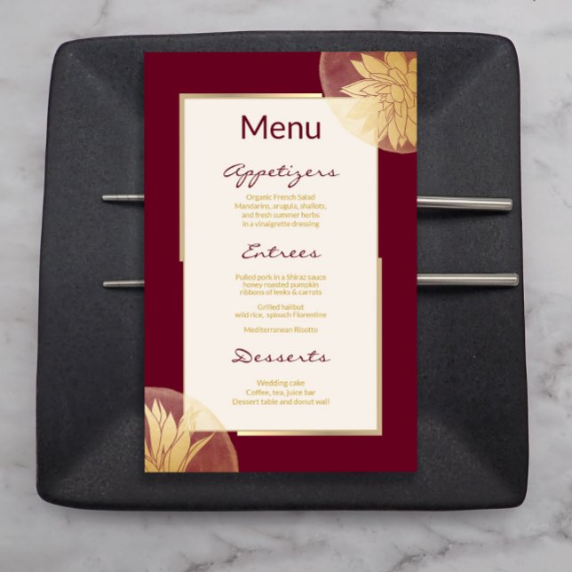 Moderno menú de Bodas florales de oro de Borgoña (Subido por el creador)