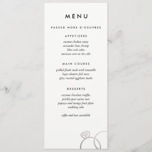 Moderno menú de casamiento personalizado de los an
