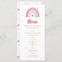 Moderno menú de cumpleaños con temática arcoiris f