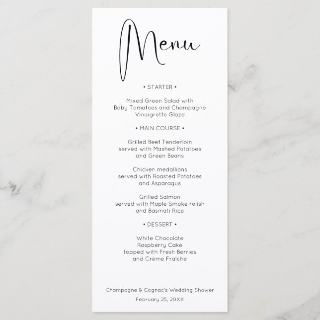 Moderno menú de ducha con guión de boda (Anverso)