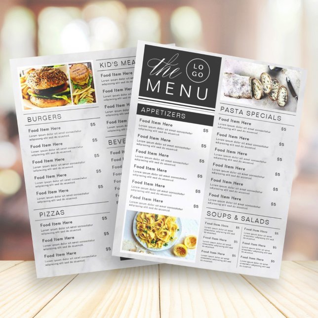 Moderno menú de fotos de restaurante en mármol bla (Subido por el creador)