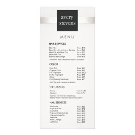 Moderno menú de salón a rayas de plata negro y bla