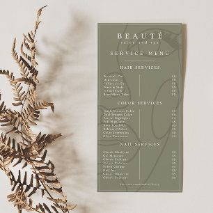 Moderno menú de servicio de salón/spa de oliva Min