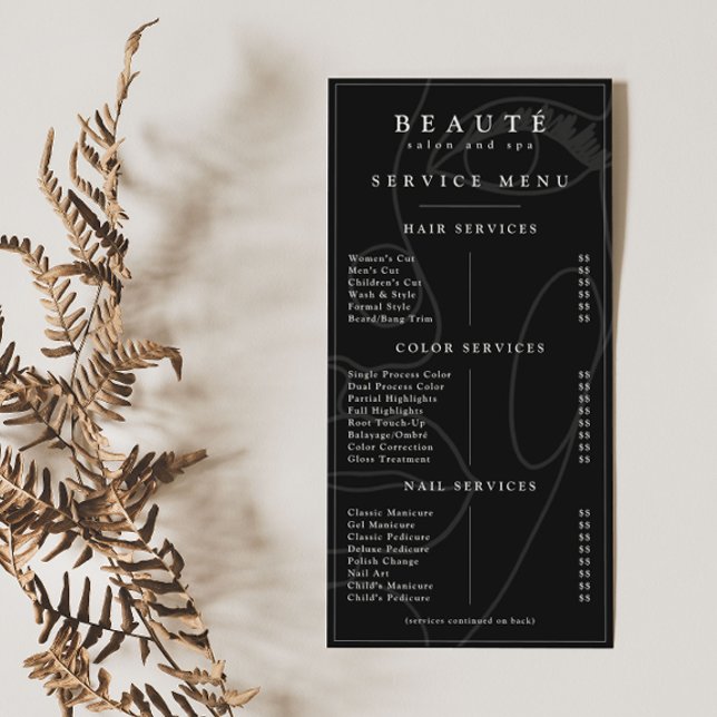 Moderno menú de servicio de salón/spa negro Minima (Subido por el creador)