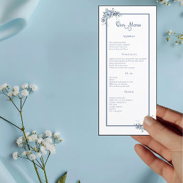 Moderno menú degustación Boda con flores azules