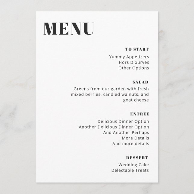 Moderno menú editable Minimalista en blanco y negr (Anverso)