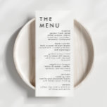 Moderno Menú Elegante De Recepción De Bodas<br><div class="desc">Se trata de un moderno menú boda con un diseño minimalista y un tipo de letra único. Todos los colores son editables. // Para encontrar diseños coincidentes, busque "HARLOW" en la tienda Sincerely By Nicole Zazzle. * Si te gusta este diseño pero no lo ves disponible para algo que estás...</div>