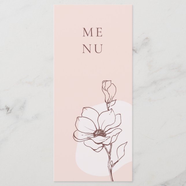 Moderno menú floral bohemio Rosa Boda (Anverso)