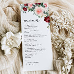 Moderno menú floral borgoña Rubor Greenery Boda<br><div class="desc">Diseñado para coordinar con nuestra colección de Blooms Románticas,  este programa de ceremonias de personalizable incluye flores de color burdeos y rubia con hojas de vegetación emparejadas con un elegante tipo de letra serif y elegantes gráficos de texto de caligrafía. Elementos coincidentes disponibles.</div>