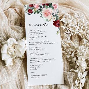 Moderno menú floral borgoña Rubor Greenery Boda