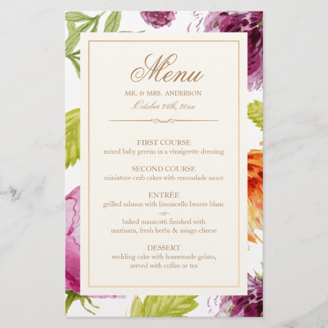 Moderno menú floral de primavera fácil edición Bod (Anverso)