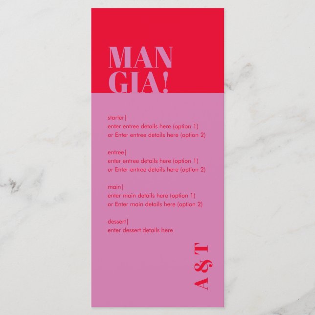 Moderno menú Mangia Boda rosa italiano (Anverso)