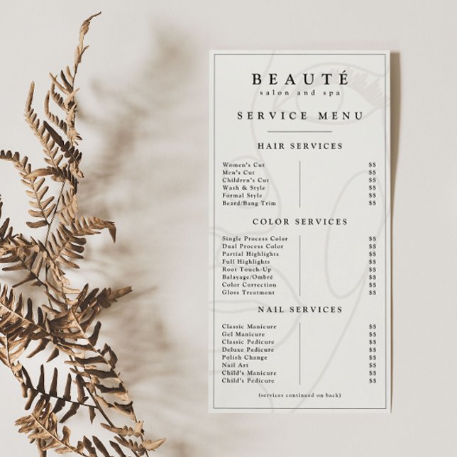 Moderno menú marfil-negro/salón de belleza Minimal (Subido por el creador)