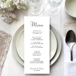 Moderno menú Minimalista de Bodas blancos