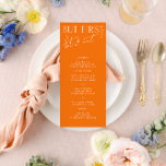 Moderno menú Mínimo Vibrante Naranja Boda Cena<br><div class="desc">Diseñado para coordinar con para la colección de invitaciones a bodas "Brillantes". Para cambiar detalles, haga clic en "Detalles". Para mover el texto o cambiar el tamaño, la fuente o el color, haga clic en "Editar usando la herramienta de diseño". Vea el enlace de la colección en esta página para...</div>