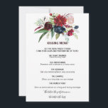 Moderno menú Rubor Floral Kissing de la Marina de<br><div class="desc">Este moderno menú de besos con flores de color de la marina borgoña es perfecto para una elegante recepción de bodas. El diseño se compone de flores pintadas a mano y hojas verdes,  rojas,  burdeos,  navales,  violetas,  azules y rubíes.</div>