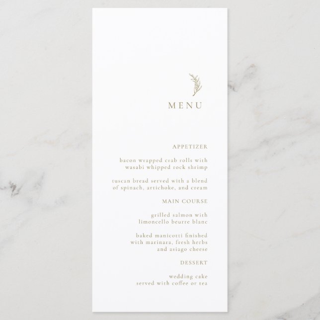 Moderno menú simple de Boda de bifurcación de oro  (Anverso)