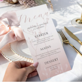 Moderno menú simple Rosa dorado Boda cena
