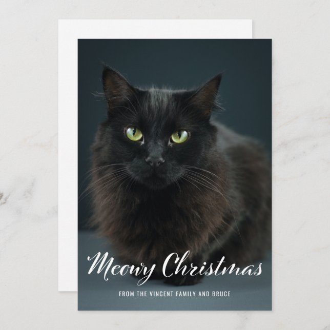 Moderno Meowy Navidades Cat Christmas Photo Card (Anverso / Reverso)