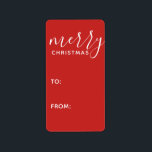 Moderno Merry Christmas Watercolor Gift Etiqueta r<br><div class="desc">Una moda busca una forma festiva de dar paquetes. Este diseño incluye un diseño mínimo con un fondo de color sólido.</div>