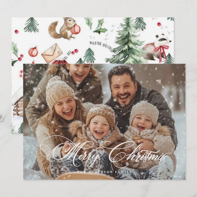 Moderno minimal 1 foto Navidad elegante script Ho (Anverso / Reverso)