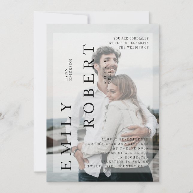 Moderno Minimalismo Invitación a la boda blanco (Anverso)