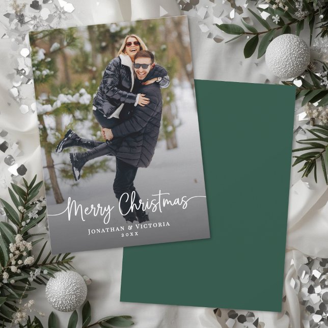 Moderno Minimalista Elegante Script 1 Foto Navidad (Modern Minimalist Elegant Script 1 Photo Christmas Holiday Card )