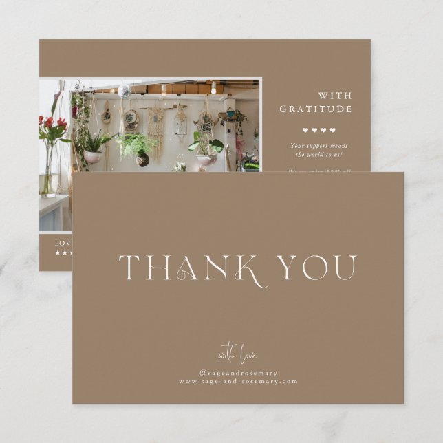 Moderno Minimalista | Latte Beige Agradecimiento E (Anverso / Reverso)