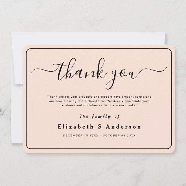 Moderno Minimalista Simple Funeral Gracias Nota (Anverso)
