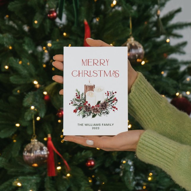 Moderno Mínimo Feliz Navidad Berry Rojo Botánico (Spread the magic of the holidays with these beautiful cards 🎅🏼❤️)