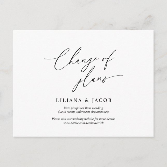 Moderno mínimo, invitación de boda Reprogramado (Anverso)