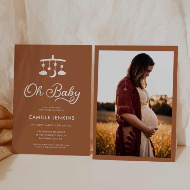 Moderno Mínimo Oh Invitación Baby Shower (Modern Minimal Oh Baby Shower Photo Invitation)