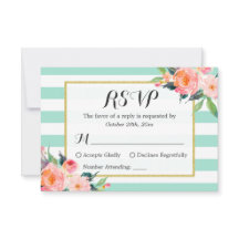 Moderno Mint Green Stripes Floral RSVP Respuesta