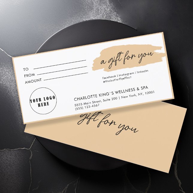 Moderno, moderno, con escritura a mano, logotipo,  (Personalized, trendy, modern, handwriting, logo, beige gift certificate.)