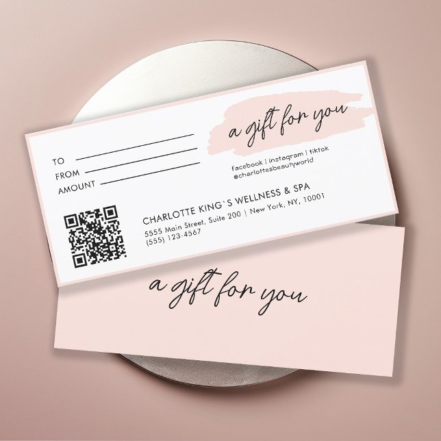 Moderno, moderno, de escritura a mano, con código  (Personalized, trendy, modern, handwriting, with qr-code, pink gift certificate.)