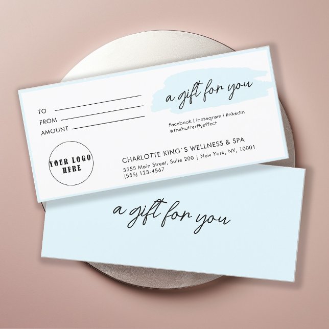 Moderno, moderno, de escritura a mano, logotipo, a (Personalized, trendy, modern, handwriting, logo, light-blue gift certificate.)