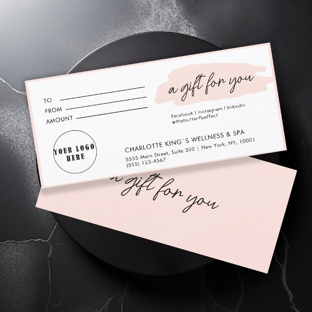 Moderno, moderno, de escritura a mano, logotipo, r (Personalized, trendy, modern, handwriting, logo, light-pink gift certificate.)