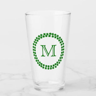 Moderno Monograma 4 Leaf Clover Verde Shamrock