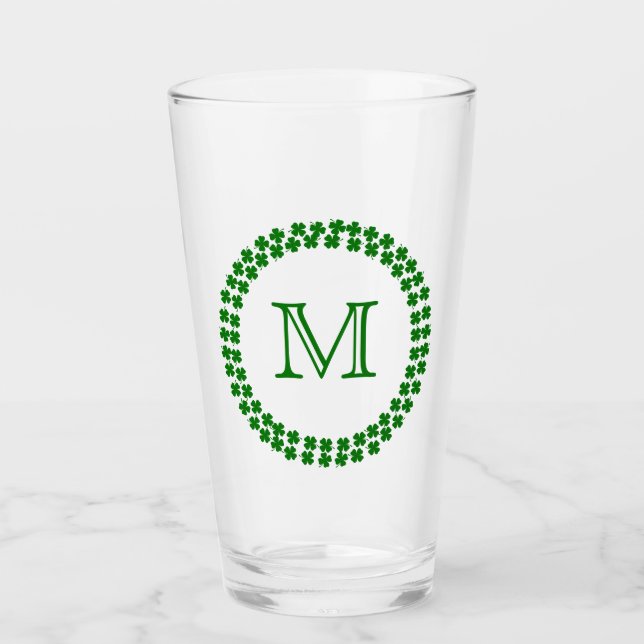 Moderno Monograma 4 Leaf Clover Verde Shamrock (Anverso)