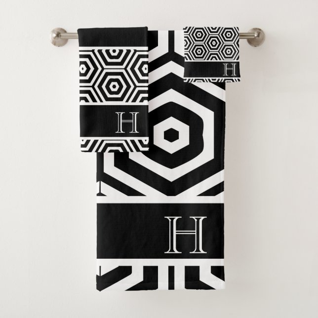 Moderno Monograma baño elegante en blanco y negro (In situ)