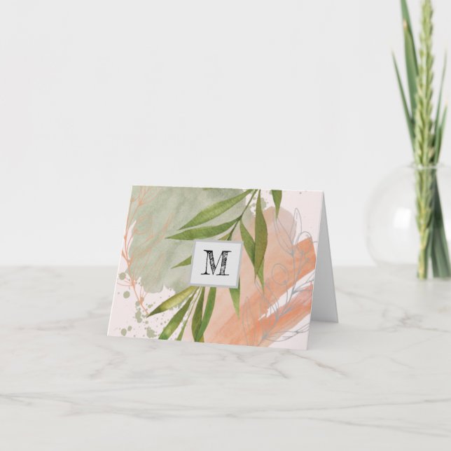 Moderno Monograma Línea mínima Floral (Anverso)