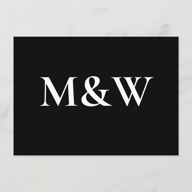 Moderno Monograma Recepción de Boda Negra y Blanca (Reverso)