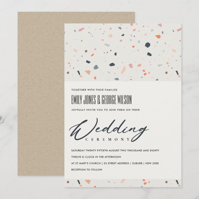 MODERNO MULTI COLOR TERRAZZO PATRÓN INVITACIÓN DE  (Anverso / Reverso)