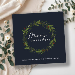 MODERNO NAVY HOLLY BERRY WREATY MERRY NAVIDAD