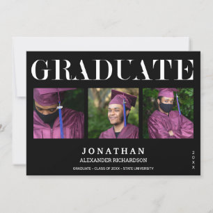 Moderno negro 4 Invitación de graduación fotográfi