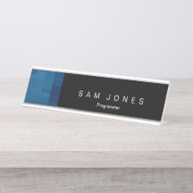 Moderno negro N azul Píxel Escritorio Nombre Placa