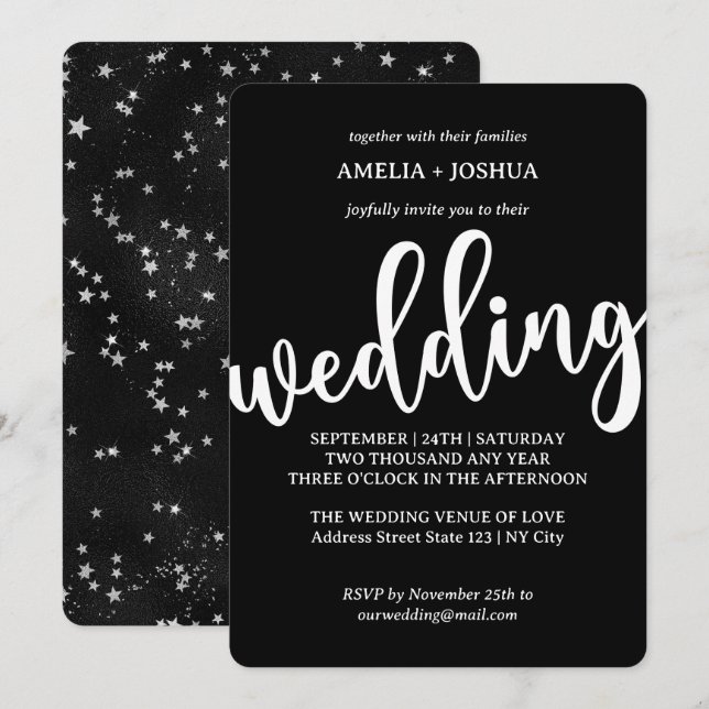 Moderno Negro Simple Con Invitación A La Boda De E (Anverso / Reverso)