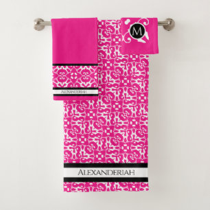 Moderno negro y blanco abstacto damasco Fuschia ro